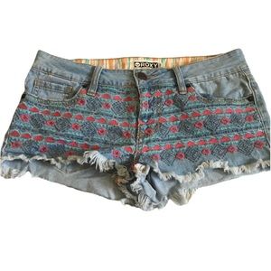 Roxy Denim Jean Shorts Embroidered Fit Size 7
